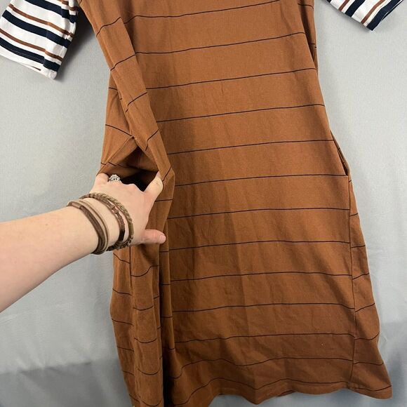 Piper & Scoot Shirt Dress Sz SM Caffeine Brown Stipe With Pockets Cotton - Picture 3 of 7